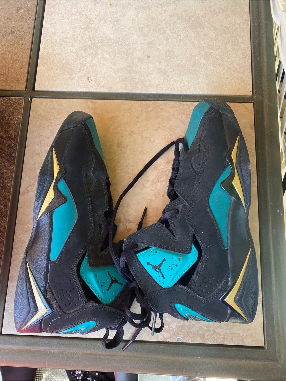 Jordan Kids Black and Teal Basketball Sneakers with Gold Accents